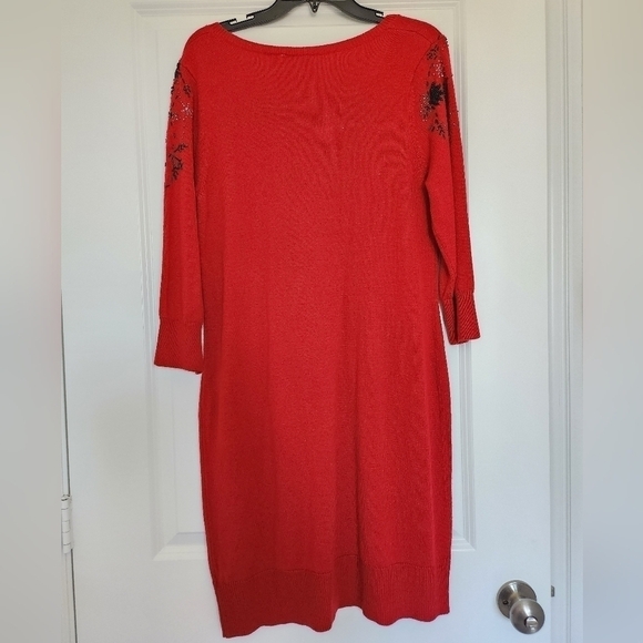 Cato holiday sweater dress red with black/silver beads size Large - Picture 2 of 5